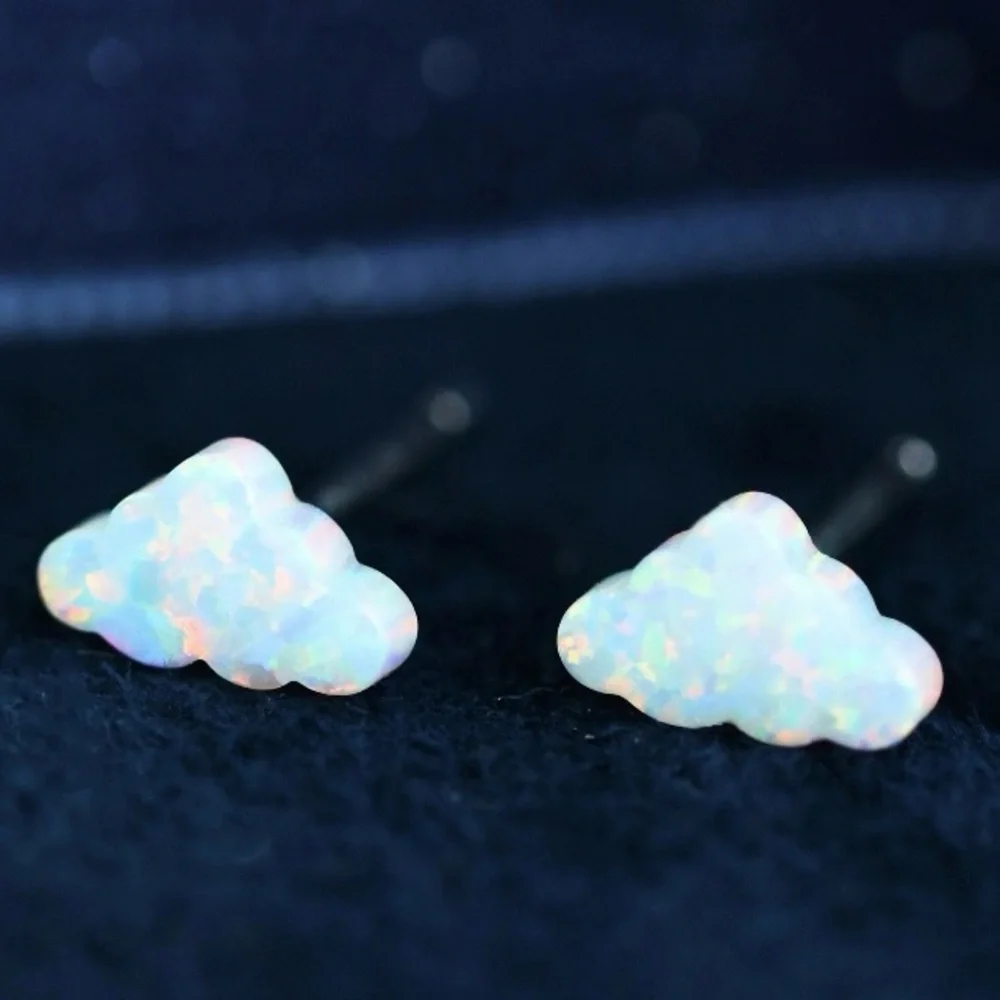 White Opal Cloud~ Rainbow Flash Iridescent Glittery Cumulus Sky Weather 925 Stud
